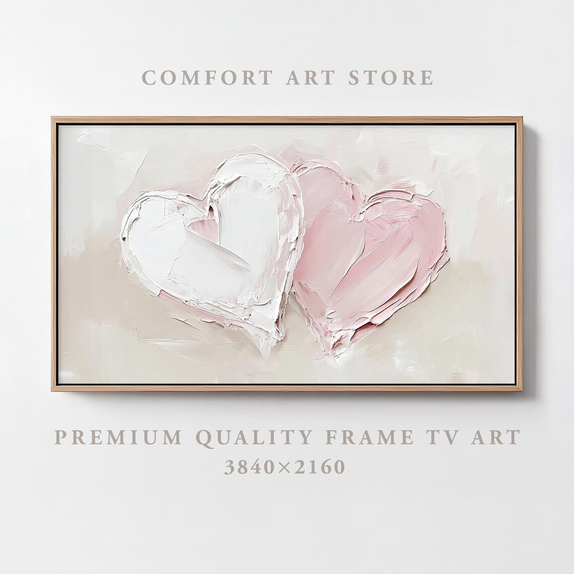 Valentine Pink White Impasto Hearts Oil Painting Romantic Wall Art