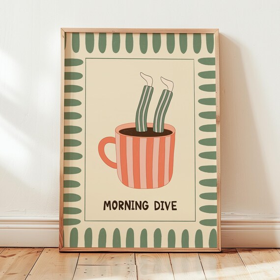 Coffee Diver Funny Kitchen Art Print, Good Morning