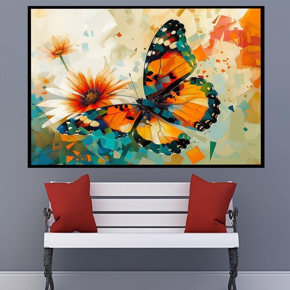 Colorful Butterfly Mosaic Wings Floral Abstract Modern Wall Art