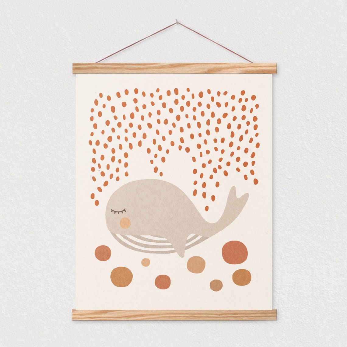 Sleeping Whale with Terracotta Dots Boho Nursery Wall Poster - Image 2