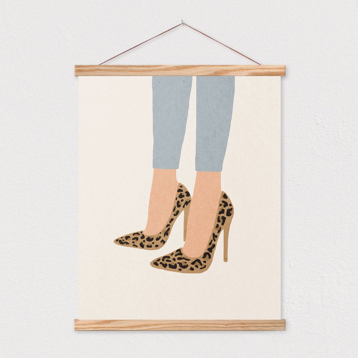 Woman In Jeans And Leopard Spotted Stiletto Heels Fashion Illustration Poster - Image 2