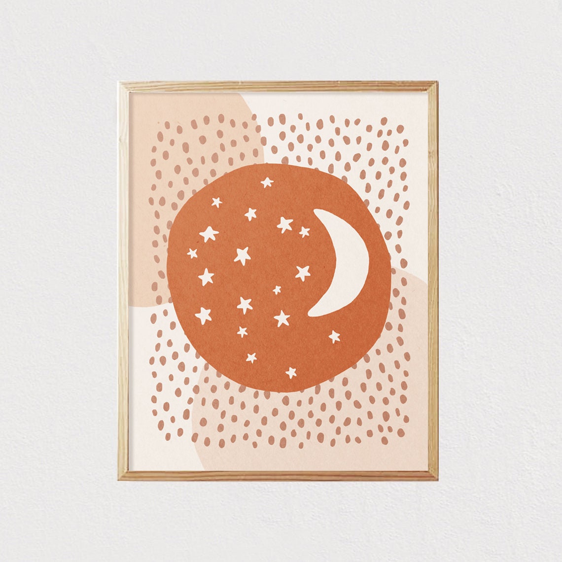 Terracotta Night Sky with Crescent Moon and Stars Kids Wall Poster