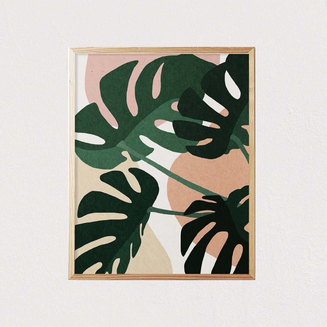 Monstera Leaves Abstract Art Print, Mid-Century Boho