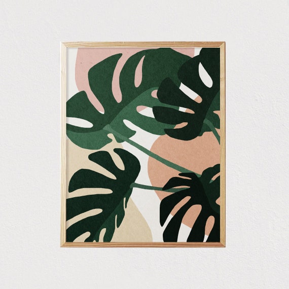 Monstera Leaves Abstract Art Print, Mid-Century Boho