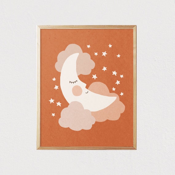 Boho Moon Clouds Neutral Boho Kids Art Kids Playroom Kids Art Earth Tones Nursery Interior Decor Mid Century File 16x20