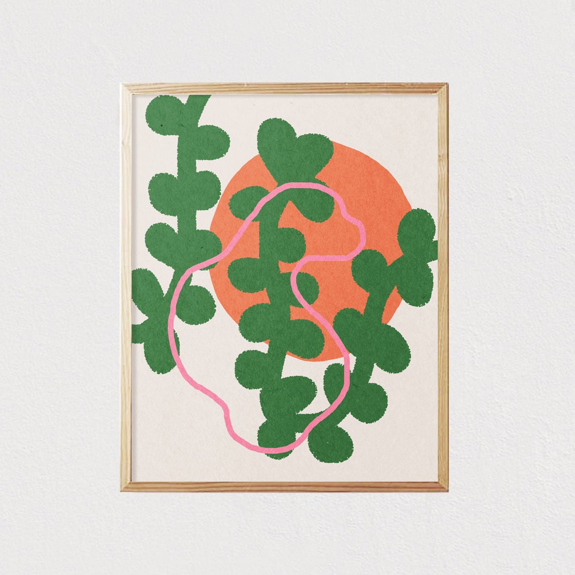 Green Plant Pink Squiggle Orange Sun Playful Abstract Poster