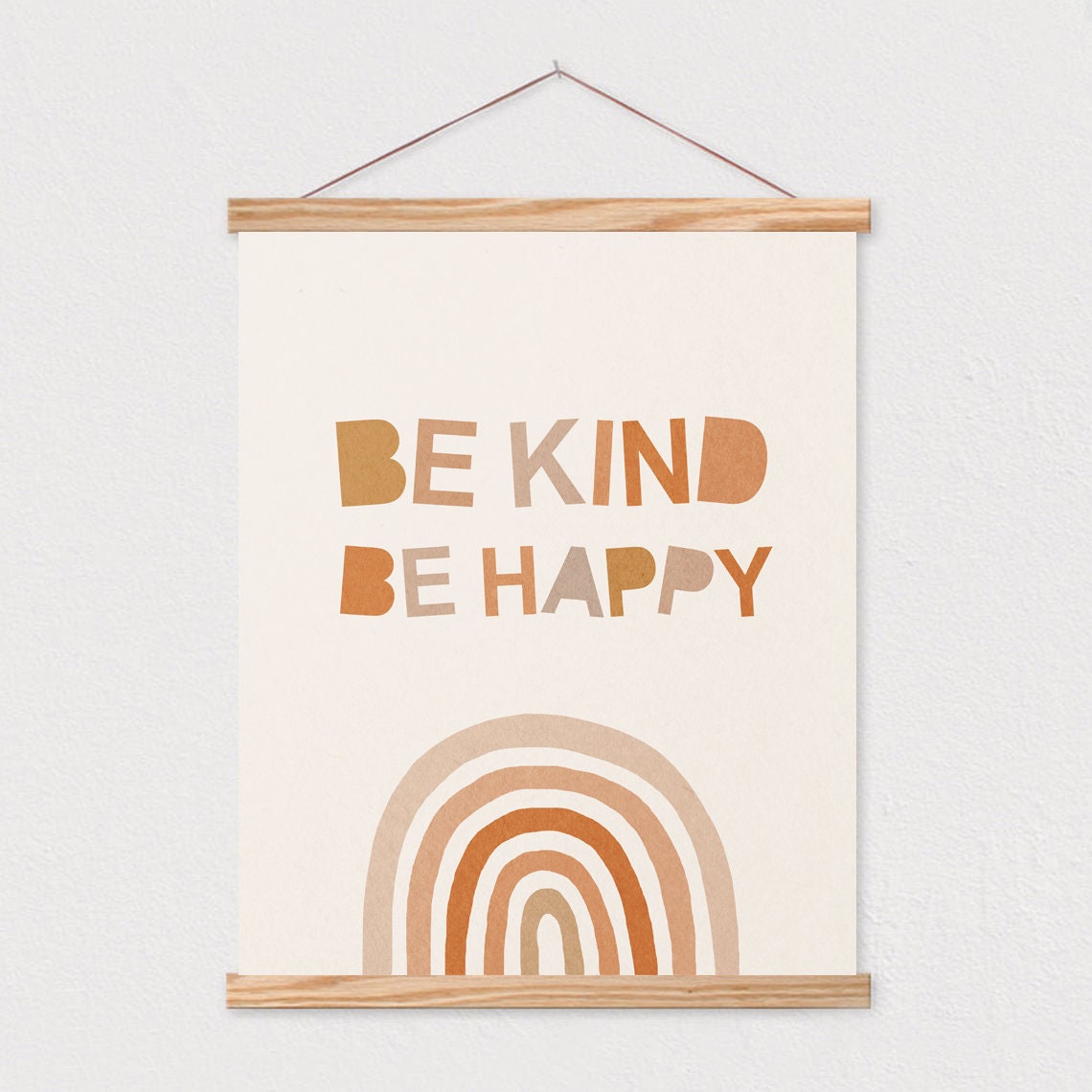 Be Kind Be Happy Rainbow Neutral Boho Kids Art Kids Playroom Earth Tones Nursery Interior Decor Mid Century File 16x20 - Image 2