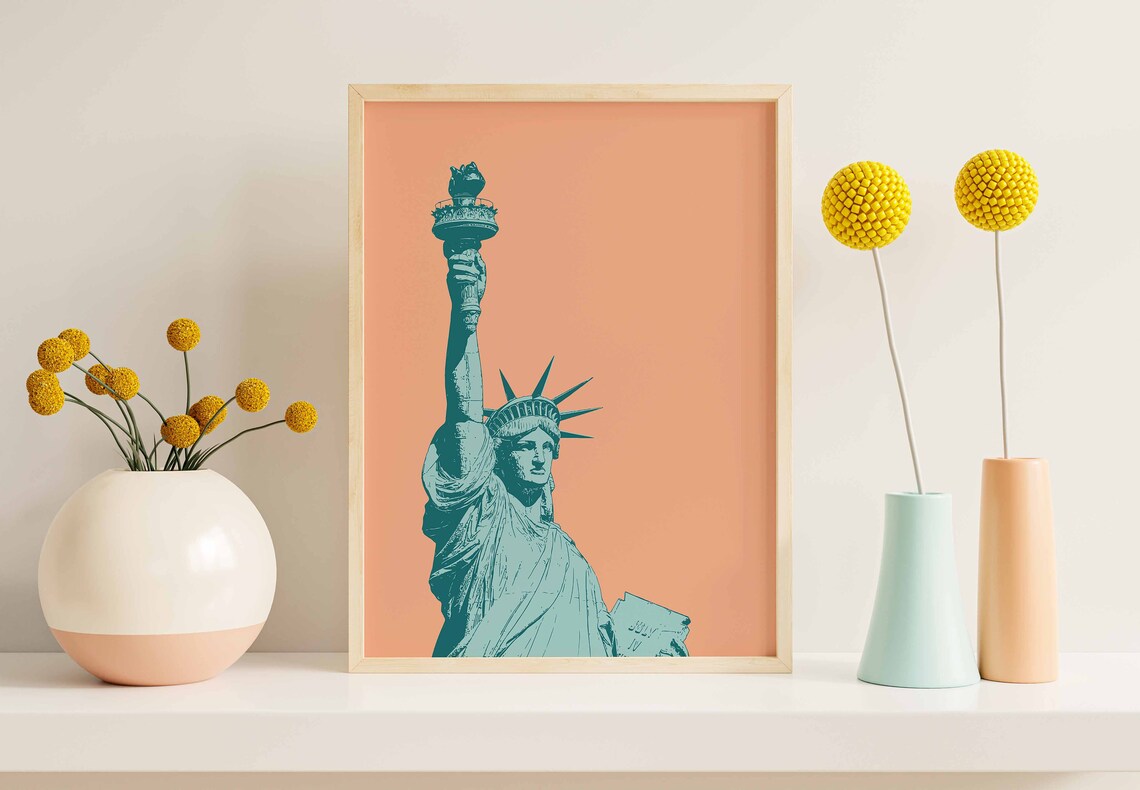 Statue of Liberty Travel Poster, Minimalist New York
