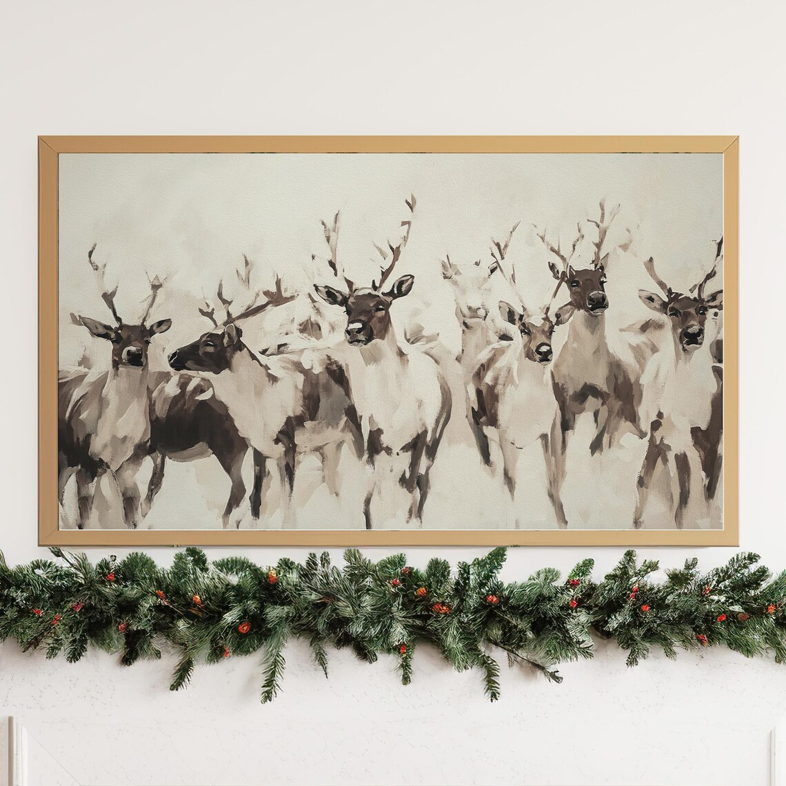 Christmas Abstract Winter Deer Neutral Art Print - Image 3