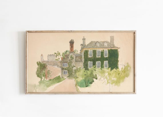 European Architectural Sketch, Green Vintage Art Print