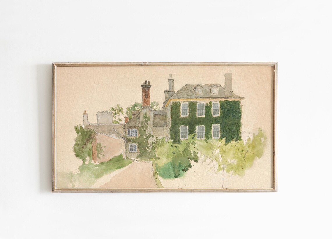 European Architectural Sketch, Green Vintage Art Print