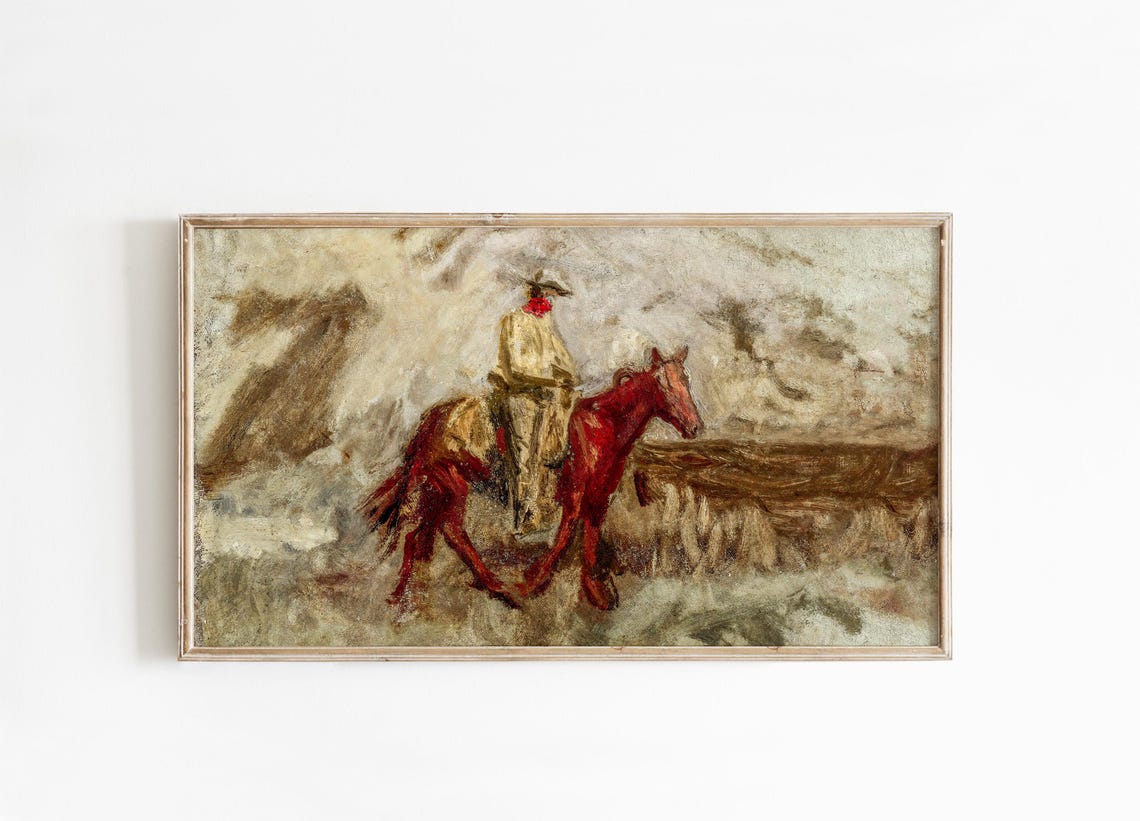 Cowboy On Horseback Western Desert Vintage Ranch Painting Poster - Image 3