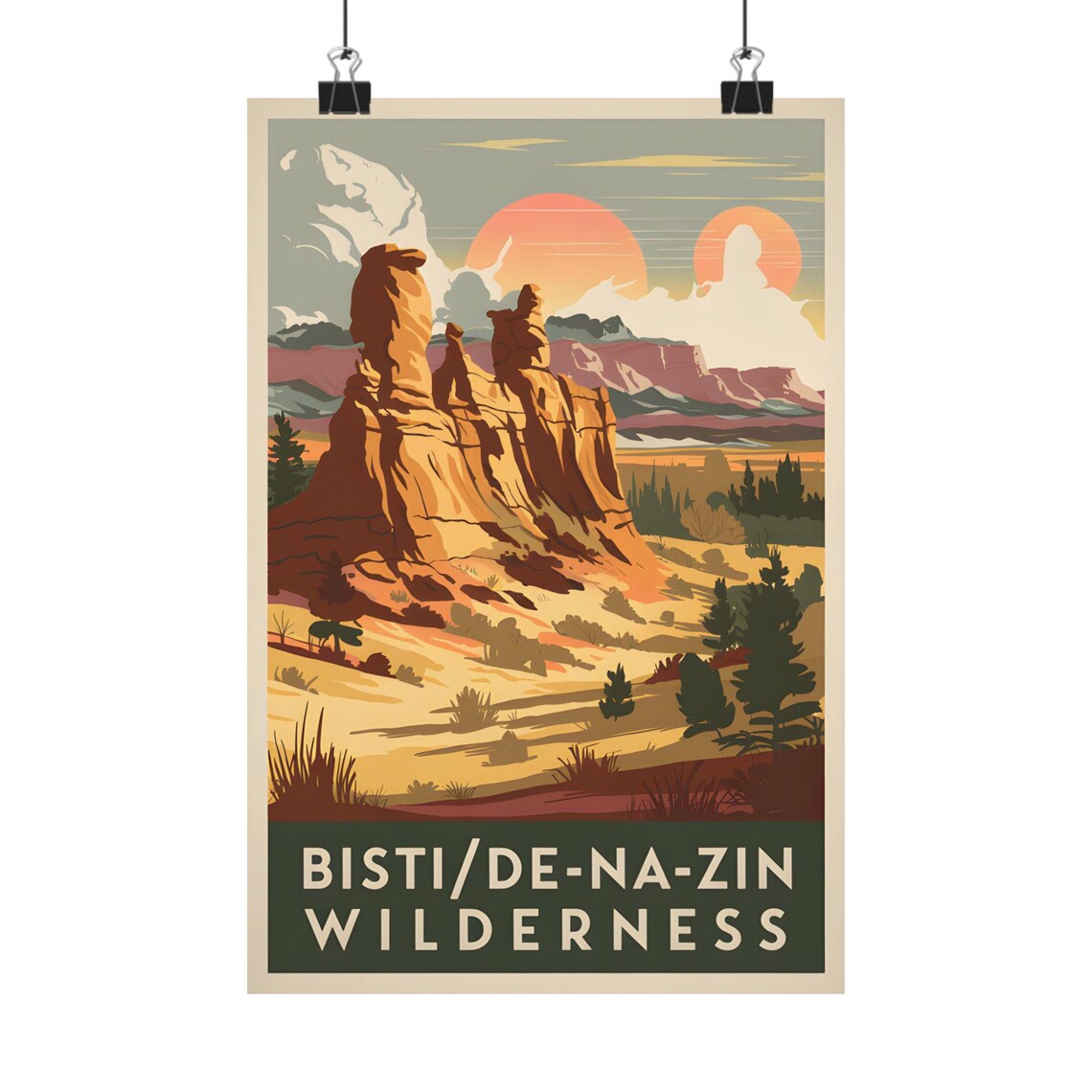 Bisti De Na Zin Wilderness Hoodoos Golden Desert Sunset Travel Poster