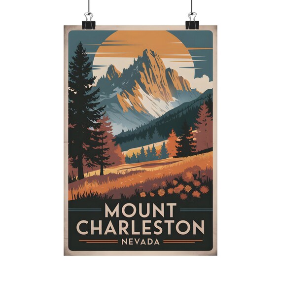 Mount Charleston Nevada Sunset Peak Meadow Vintage Travel Art Poster