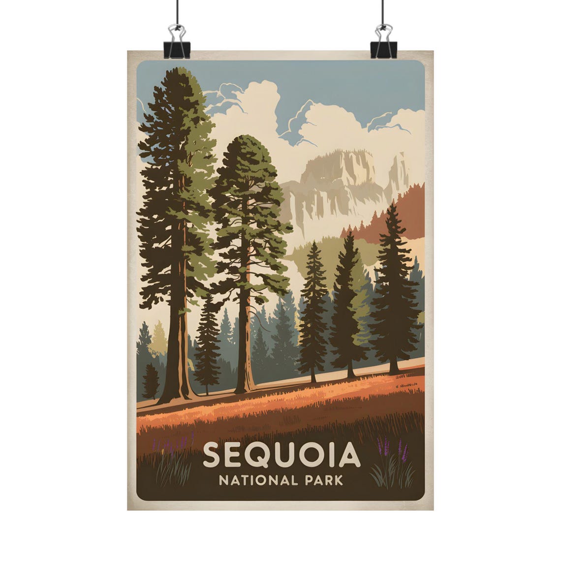 Sequoia National Park Retro Redwood Forest Travel Art Poster
