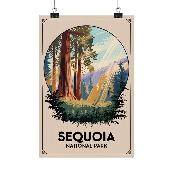 Sequoia National Park Giant Sequoia Forest Sunbeam Retro Poster