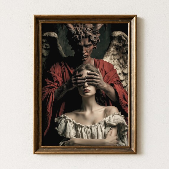 Fallen Angel And Blind Innocence Dark Academia Wall Art Gothic Girl Print Baroque Mythology Poster