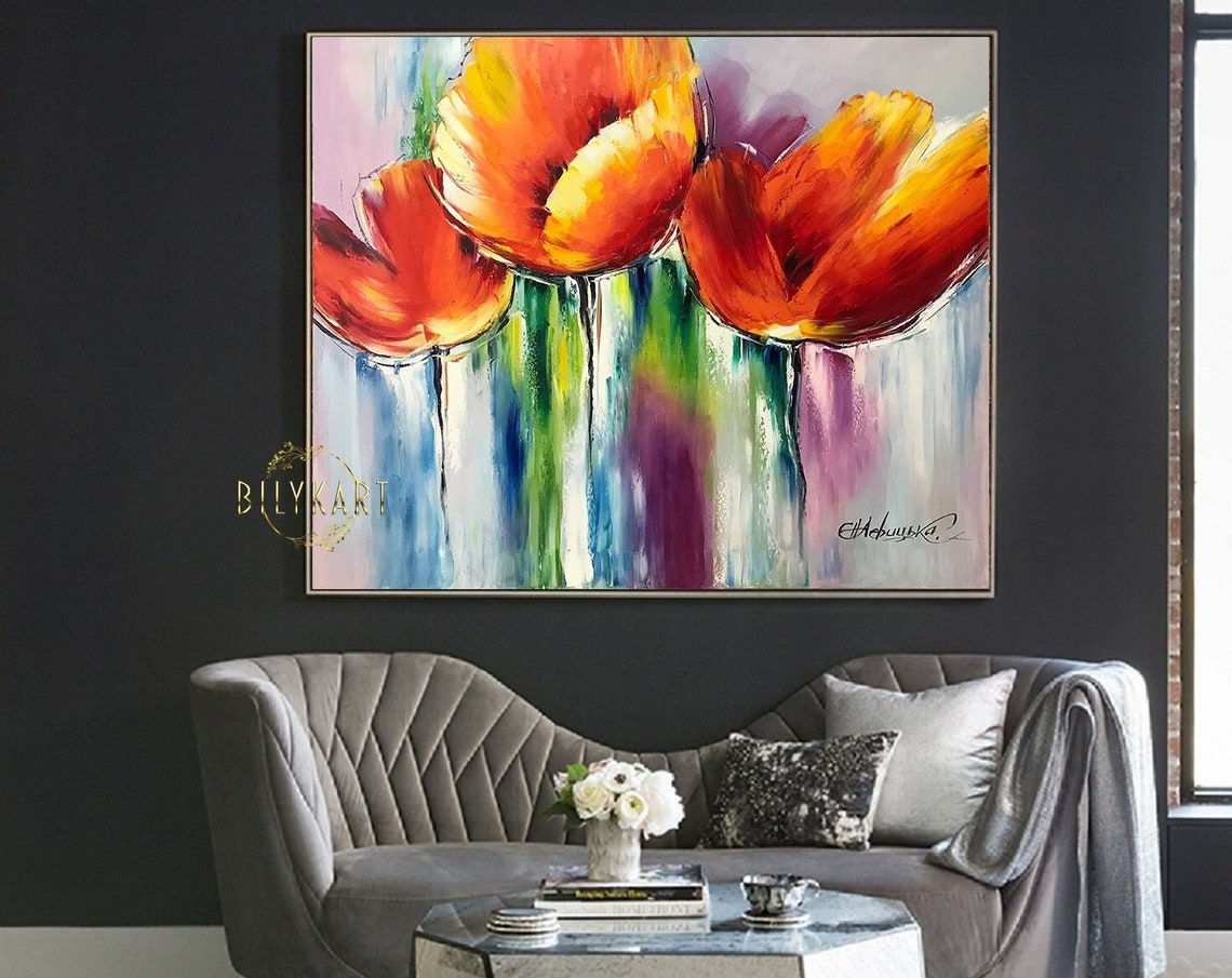 Abstract Orange Red Tulips Bold Brushstrokes Pastel Floral Art Poster - Image 3