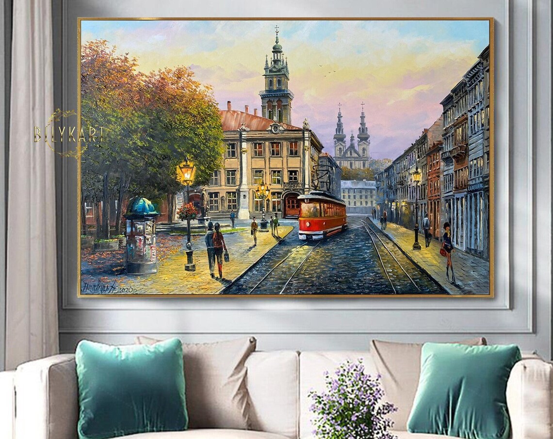 Lviv Cityscape Art Print, Colorful Sunset Evening - Image 3