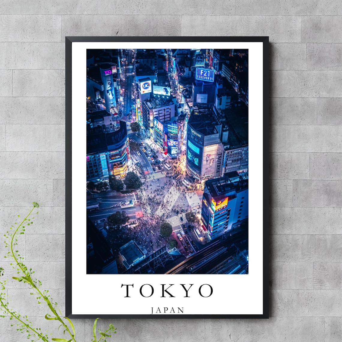 Tokyo Japan Shibuya Crossing Night Aerial Neon Cityscape Art Poster