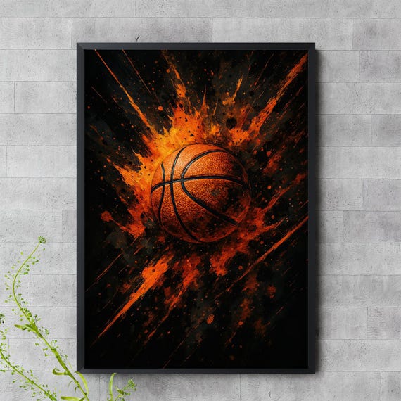 Exploding Basketball Wall Art Fiery Print For Sports Fans
