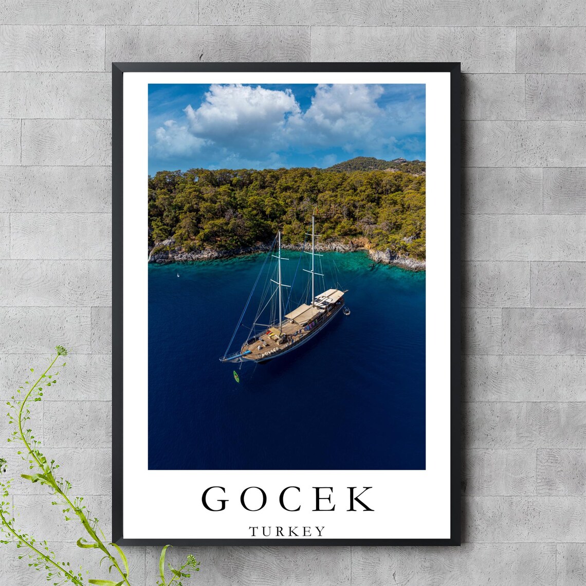 Gocek Turkey Yacht on Deep Blue Sea Sailing Travel Photography Print