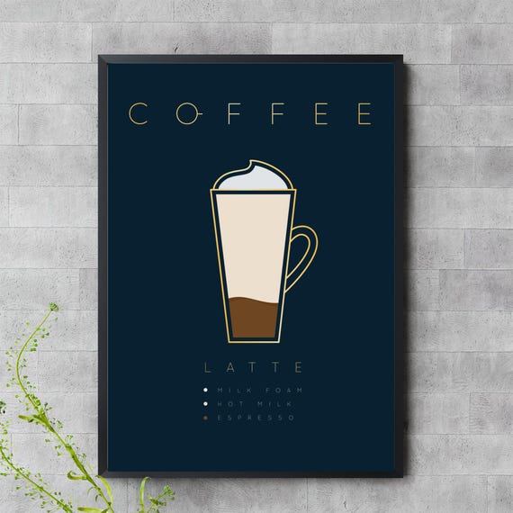 Minimalist Latte Coffee Wall Art Modern Shop Decor Poster