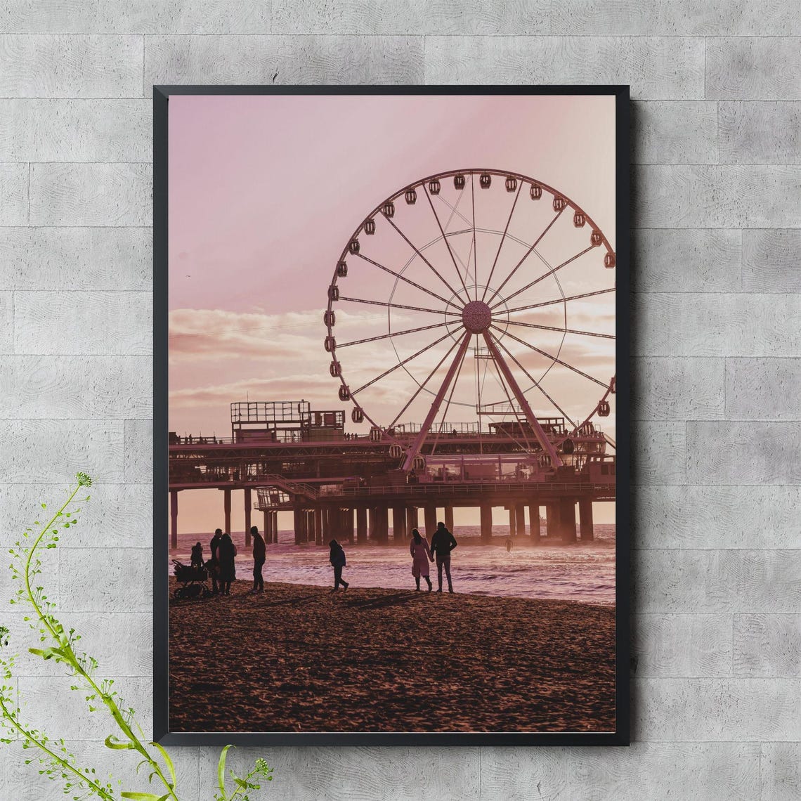 Santa Monica Pier Ferris Wheel Sunset Beach Silhouette Photo Print