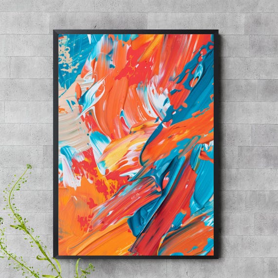 Bold Abstract Wall Art Colorful Brush Stroke Print Modern Vibrant Home Decor