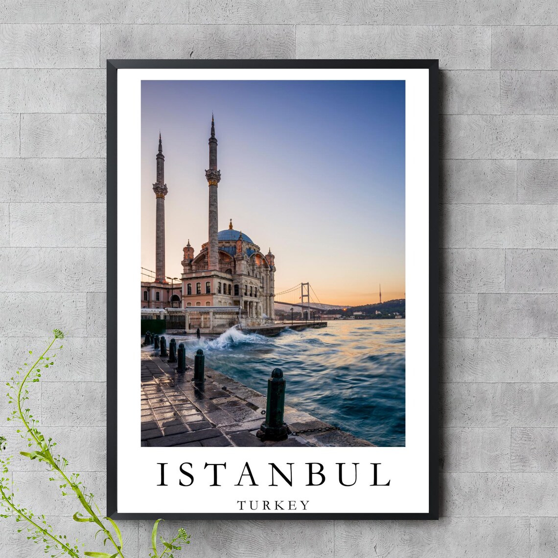 Istanbul Turkey Ortakoy Mosque Bosphorus Sunset Waterfront Photo Poster