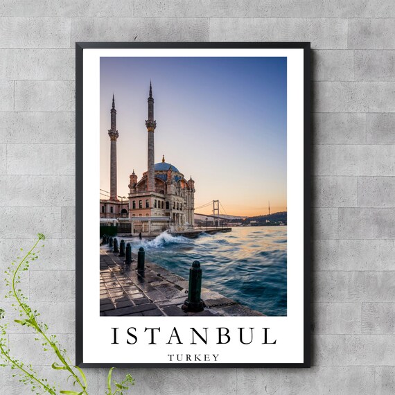 Ortaky Mosque Istanbul Print Bosphorus Bridge Sunrise Wall Art Coastal Cityscape Photo Turkey Travel Poster