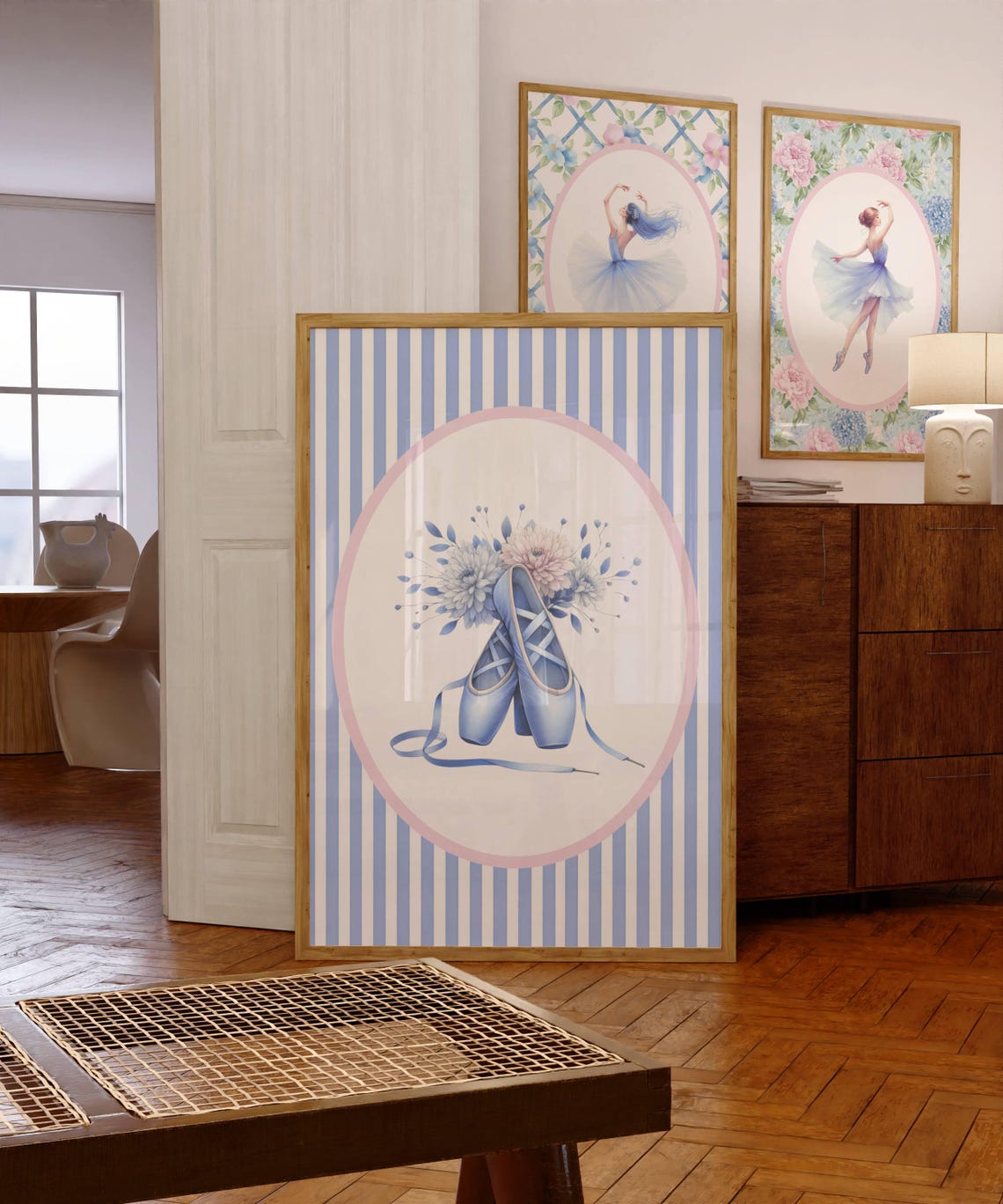 Blue Pointe Shoes With Flowers Nursery Ballerina Art Decor Poster - Image 2