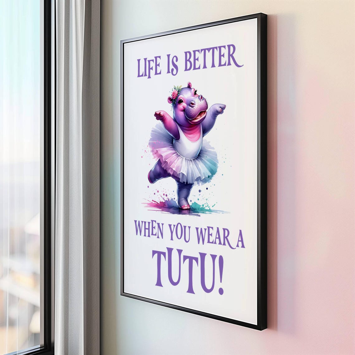 Funny Ballerina Hippo Nursery Wall Art Ballet Quote Dance Studio Print Dancer Gift Lover Kids Room Decor Instant - Image 3