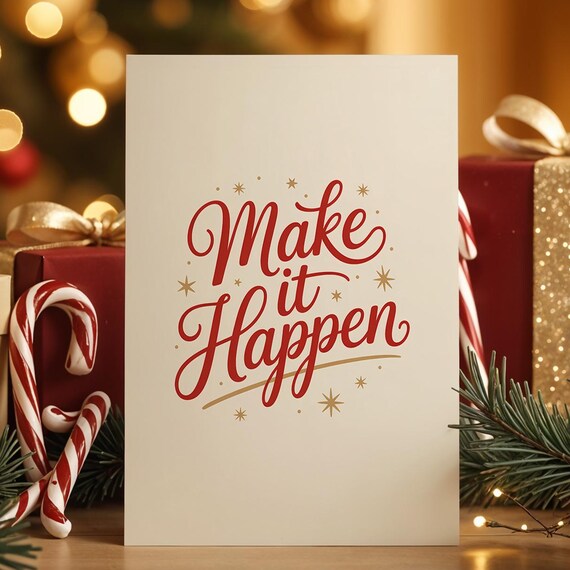 Make It Happen Red Script Motivational Holiday Style Quote Poster
