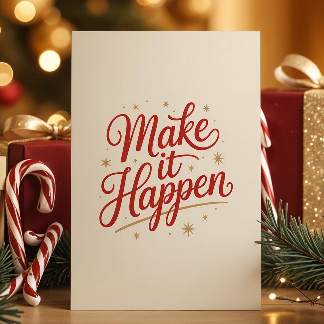 Make It Happen Red Script Motivational Holiday Style Quote Poster