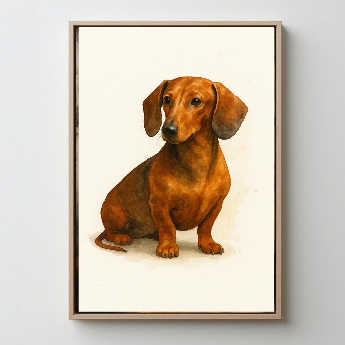 Dachshund Watercolor Dog Portrait Reddish Brown Puppy Cute Pet Poster