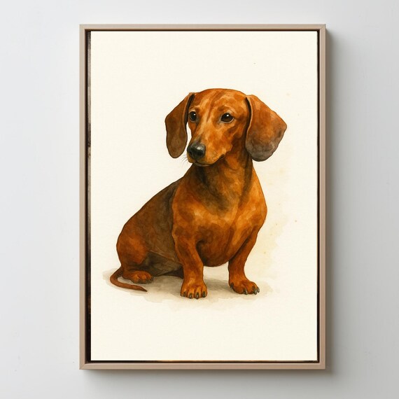 Dachshund Watercolor Dog Portrait Reddish Brown Puppy Cute Pet Poster