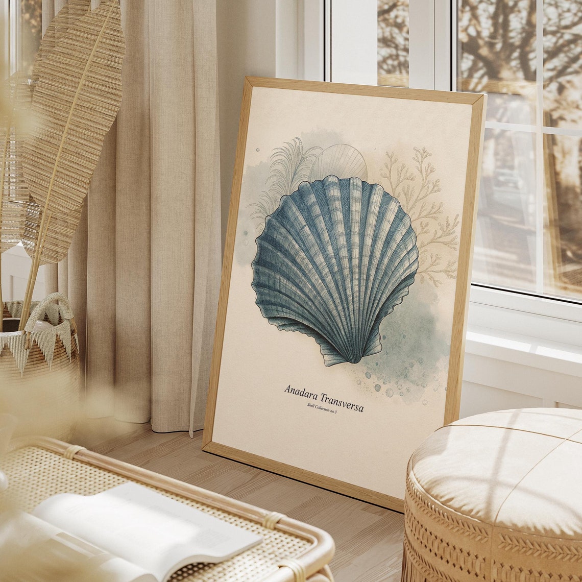 Watercolor Seashell Art Print, Coastal Antique Drawing
