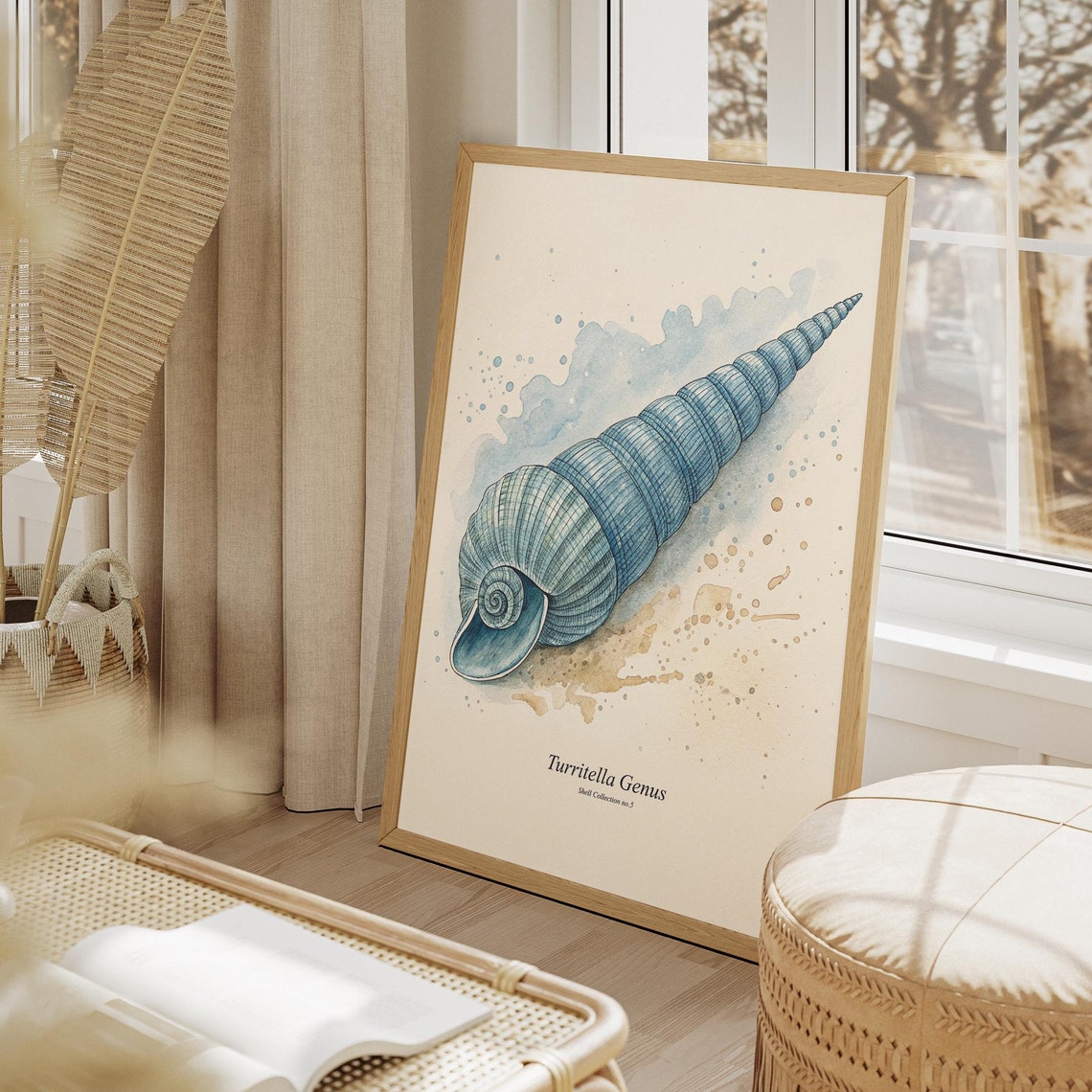 Watercolor Seashell Print, Coastal Antique Drawing