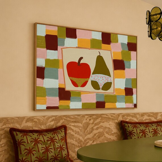 Apple And Pear In Underwear Funny Fruit Kitchen Decor Poster
