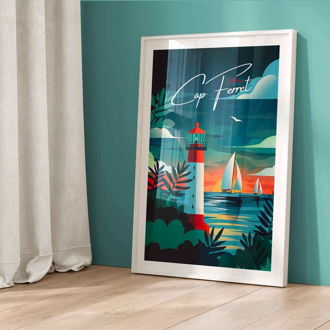 Cap Ferret France Lighthouse Sailboats Sunset Cove Travel Poster - Image 5