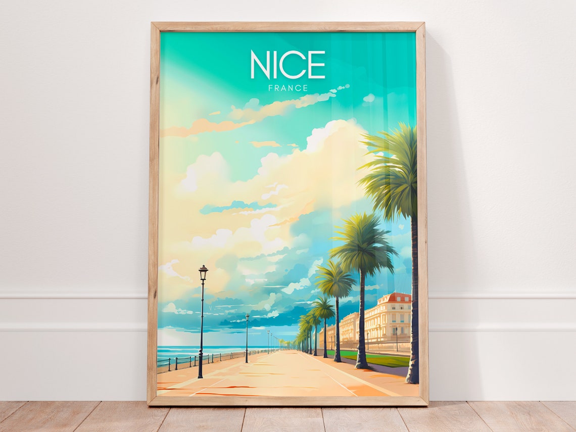 Nice Print France Wall Art Cityscape Art Print French Riviera Travel Poster Mediterranean Decor Gift Idea Vintage City Illustration