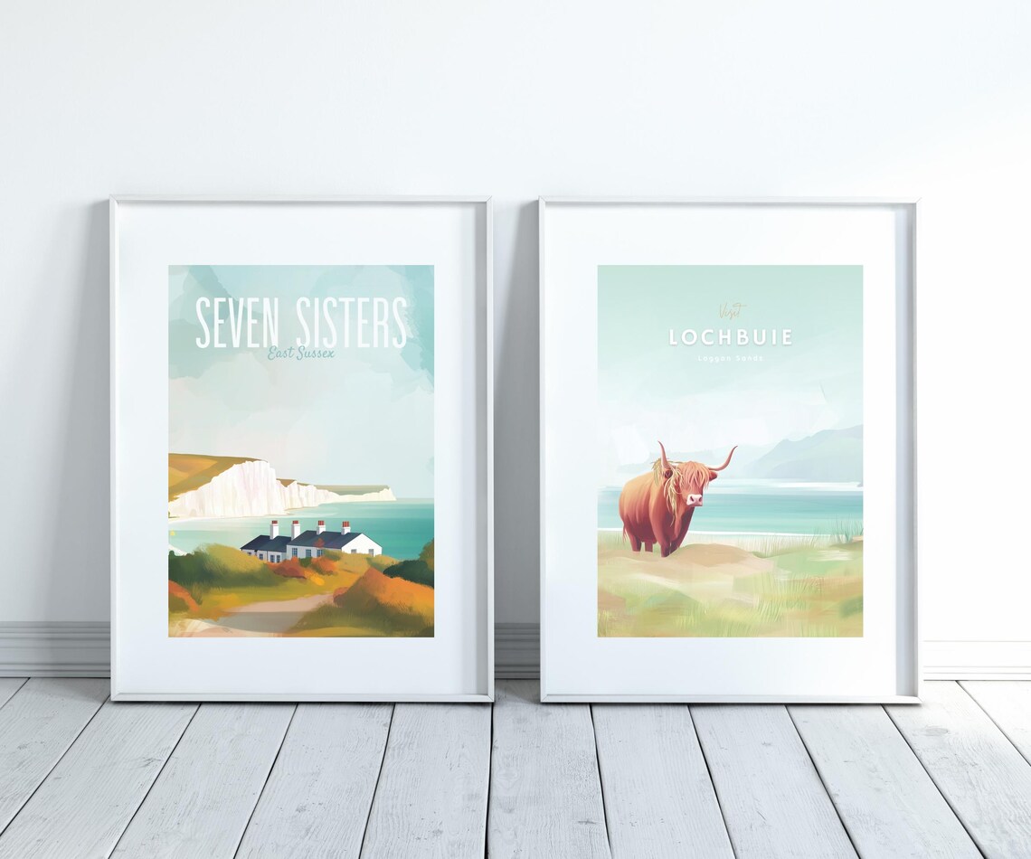 Lochbuie Laggan Sands Highland Cow Scotland Beach Travel Poster - Image 3