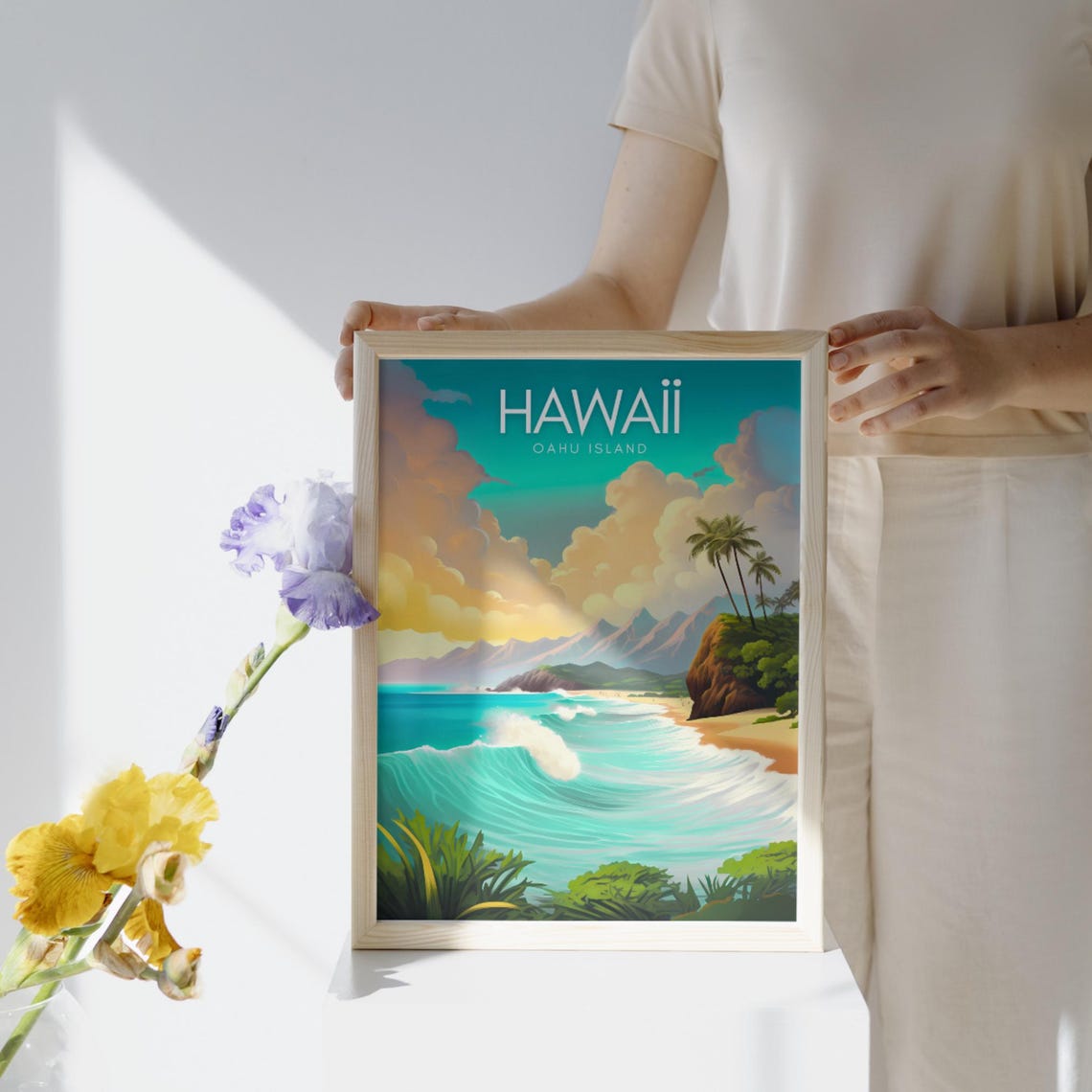 Hawaii Oahu Island Vintage Beach Surf Wave Retro Travel Poster - Image 2