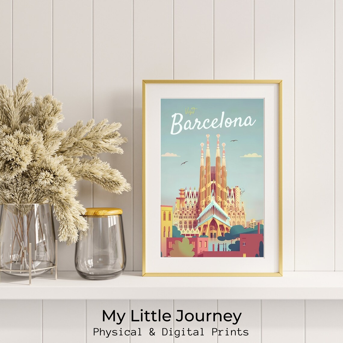 Visit Barcelona Spain Sagrada Familia Golden Light Travel Poster - Image 2