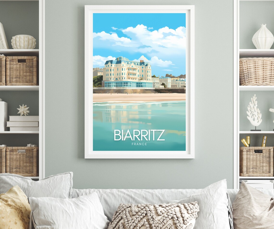 Biarritz France Grand Hotel on the Beach Coastal Travel Poster Art - Image 2
