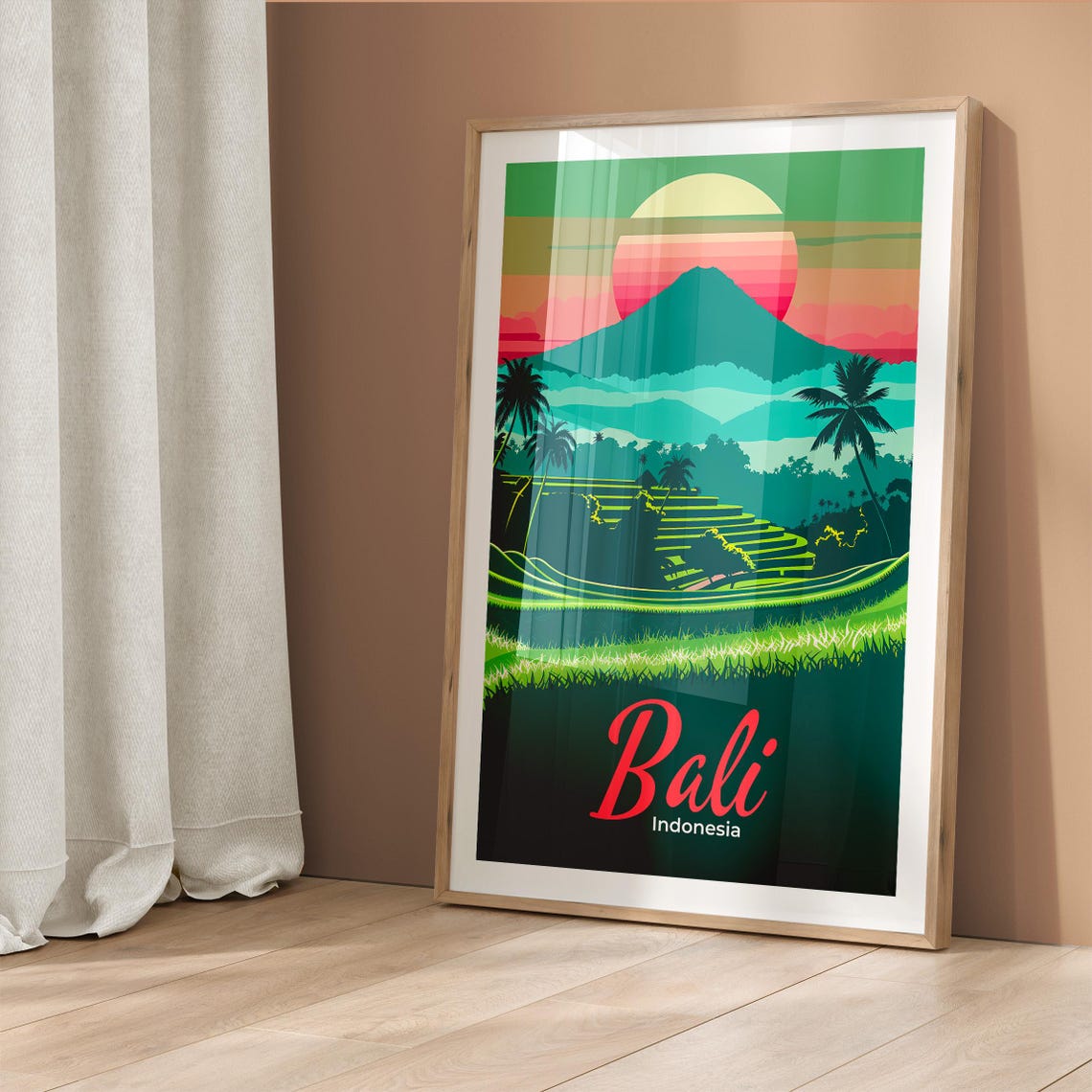 Bali Indonesia Volcano Rice Terraces Palm Sunset Travel Poster - Image 5
