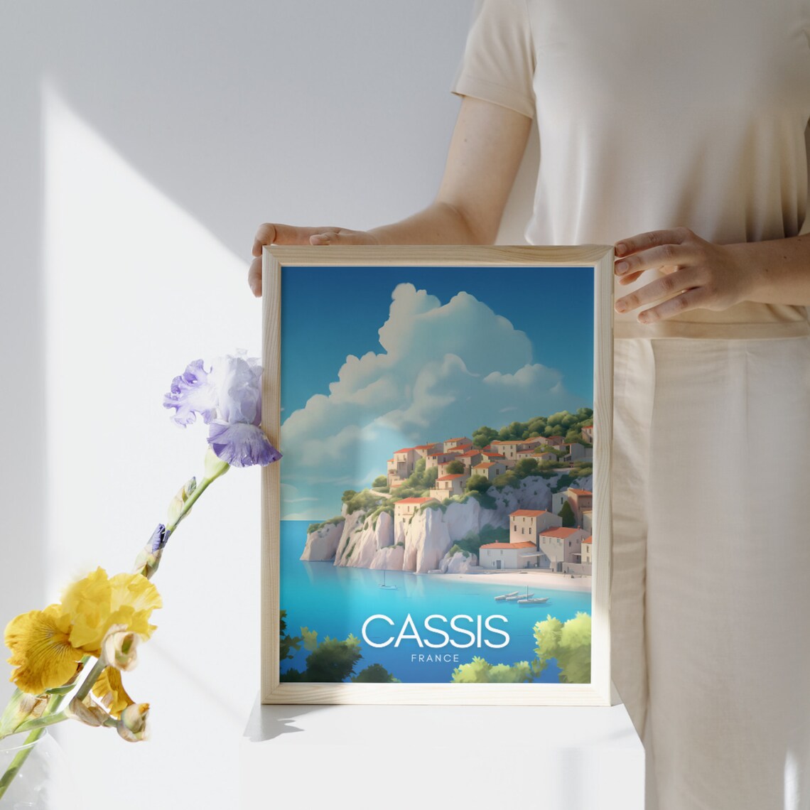 Cassis France Travel Poster with Cliffside Village and Turquoise Sea - Image 3