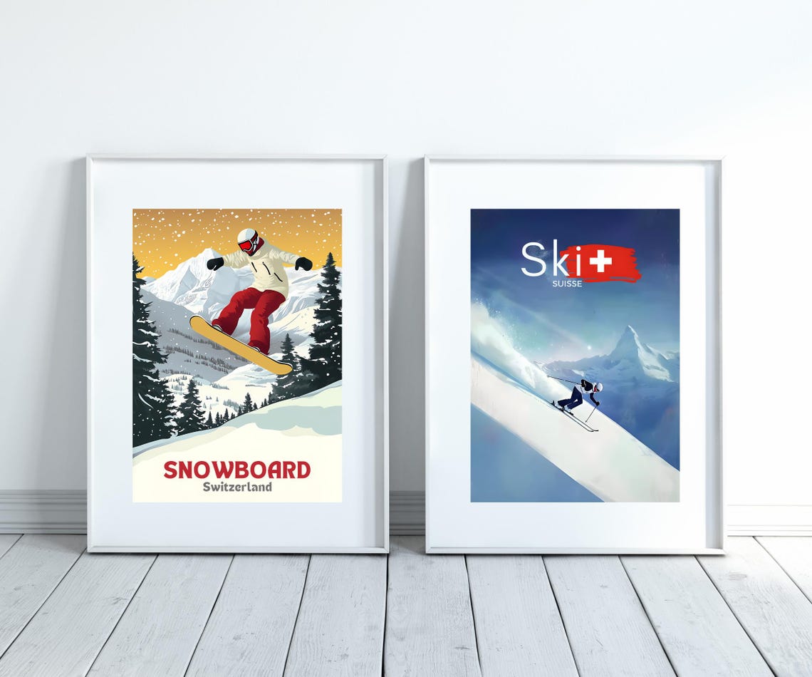 Ski Suisse Downhill Skier Racing in the Alps Travel Poster Art - Image 3