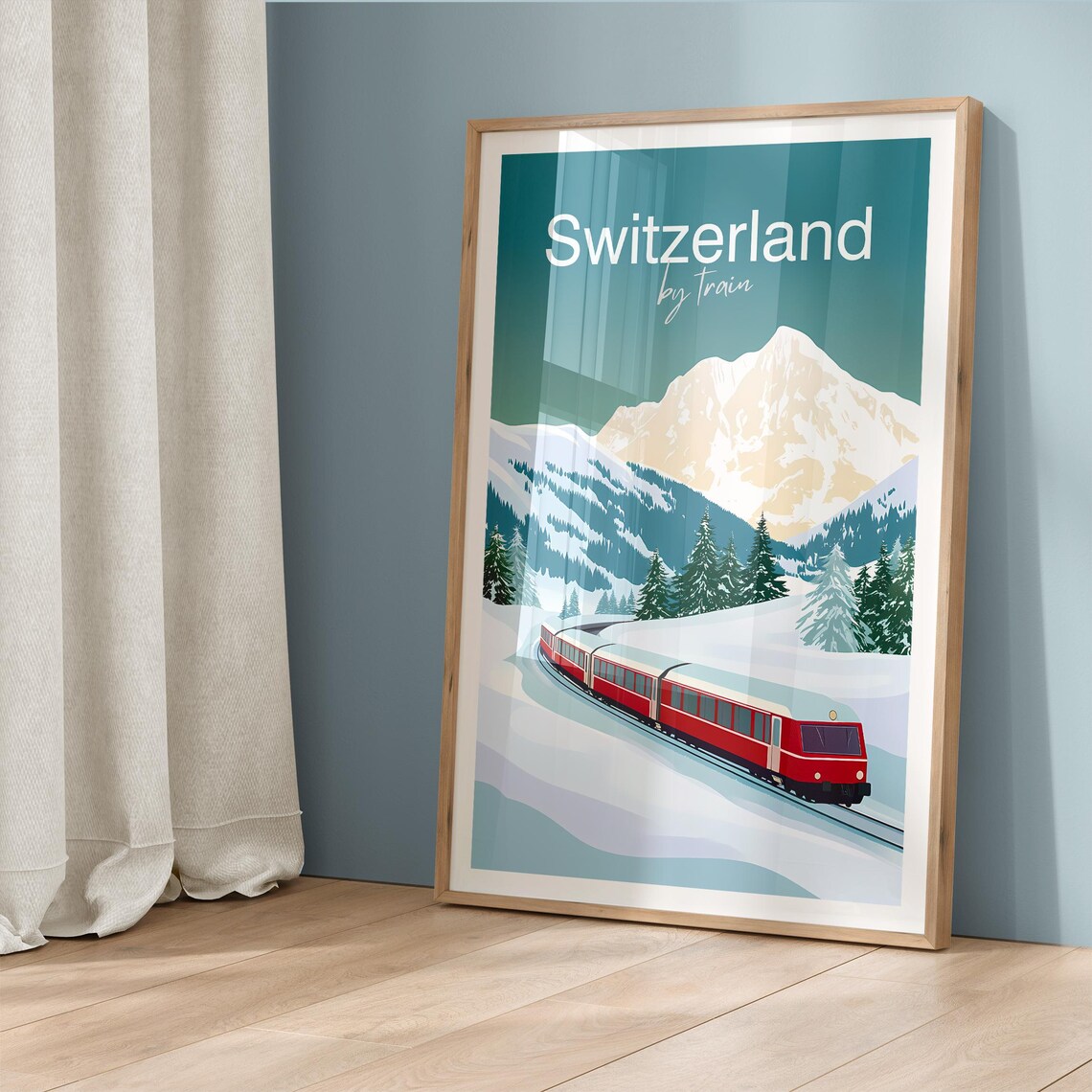 Vintage Switzerland Train Poster, Swiss Alps Travel Poster - Image 5